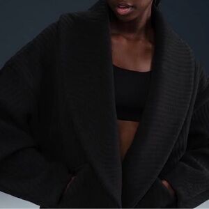 Nike Black Ribbed Wrap Jacket Shawl Collar Cozy Cardigan Women Size L